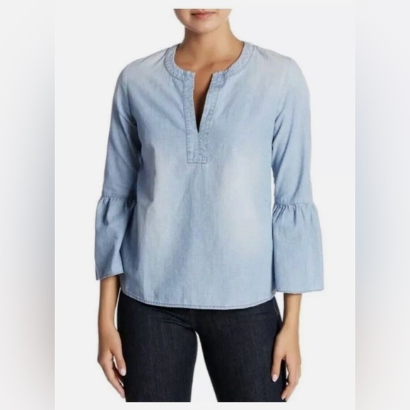 J.Crew bell sleeve chambray top - Picture 1 of 5